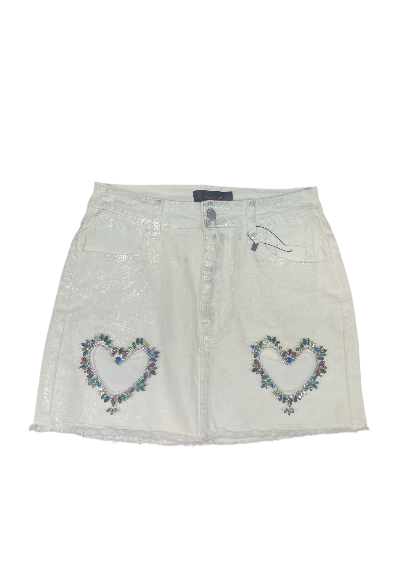 Colorful Rhinestone Heart shaped skirt White