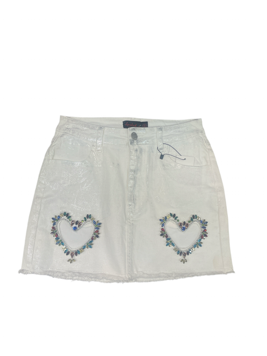 Colorful Rhinestone Heart shaped skirt White