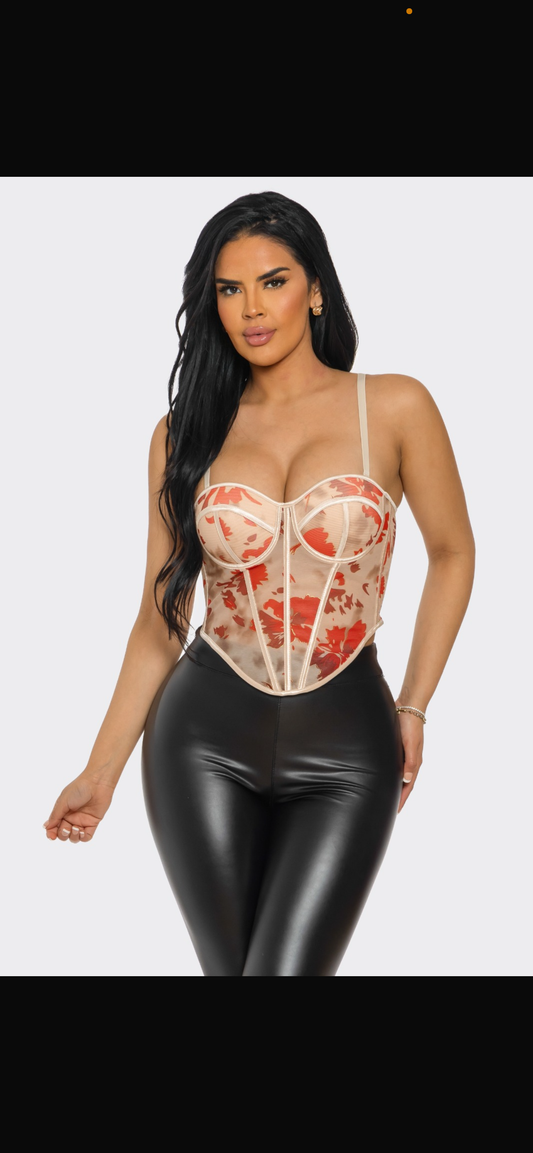 Printed Mesh corset -  Orange
