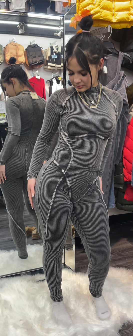 Ribbed jumpsuit Black