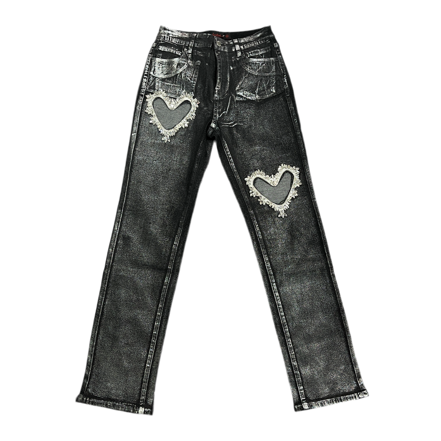 Rhinestone pants heart shaped Black