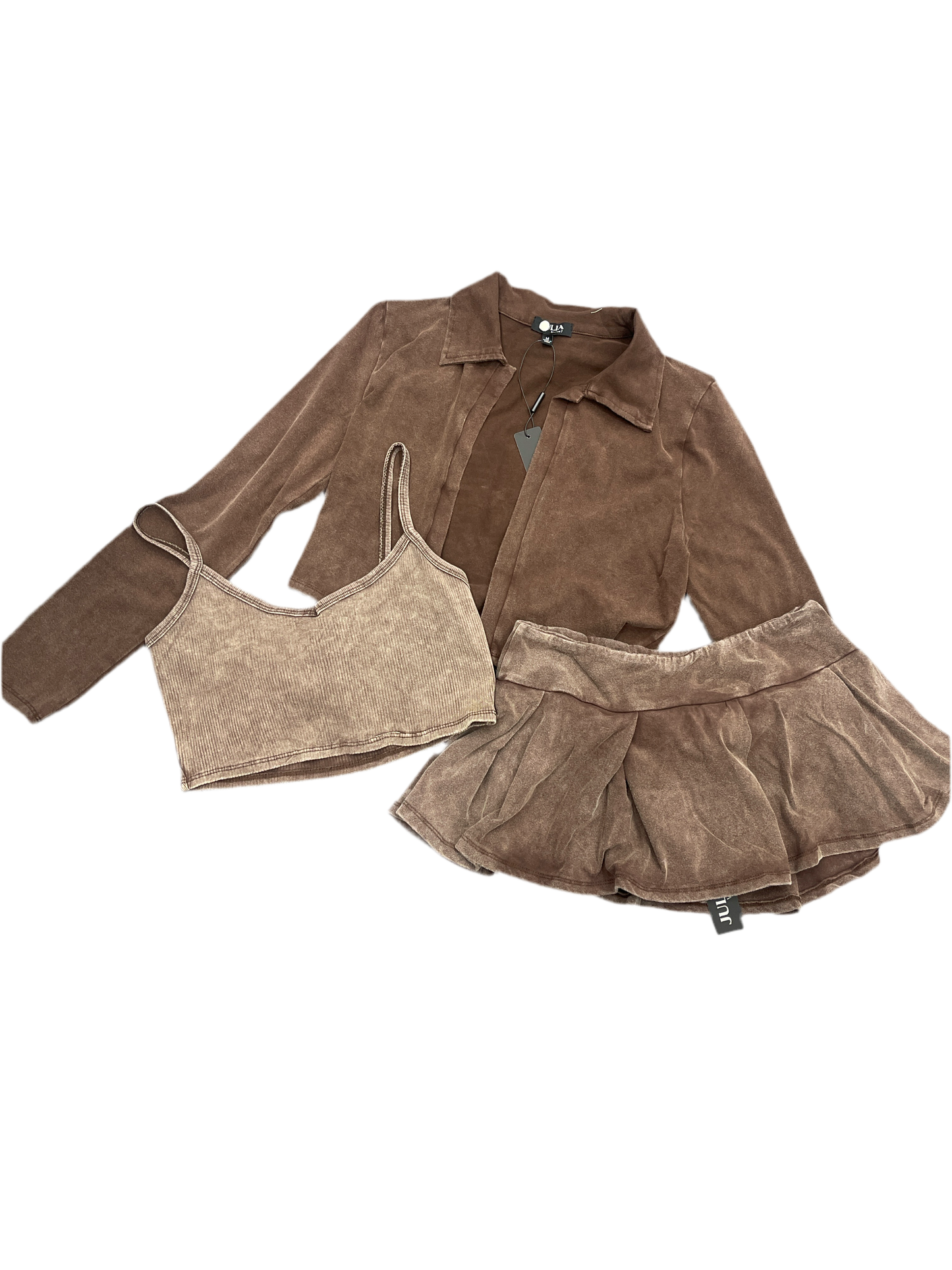 Three piece skirt set with jacket Mocha