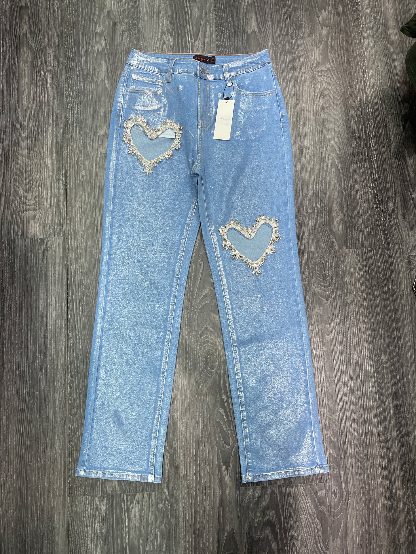 Rhinestone pants heart shaped Blue