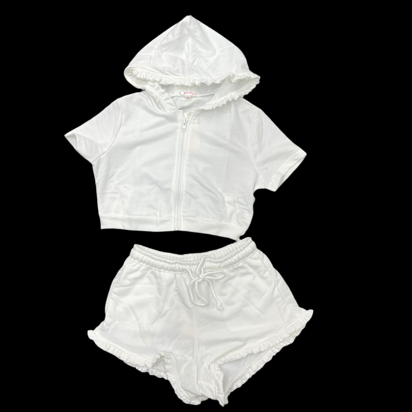 Two piece short zip up hoodie White