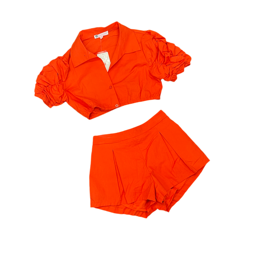 Ruffle short sleeve, button up shirt Orange