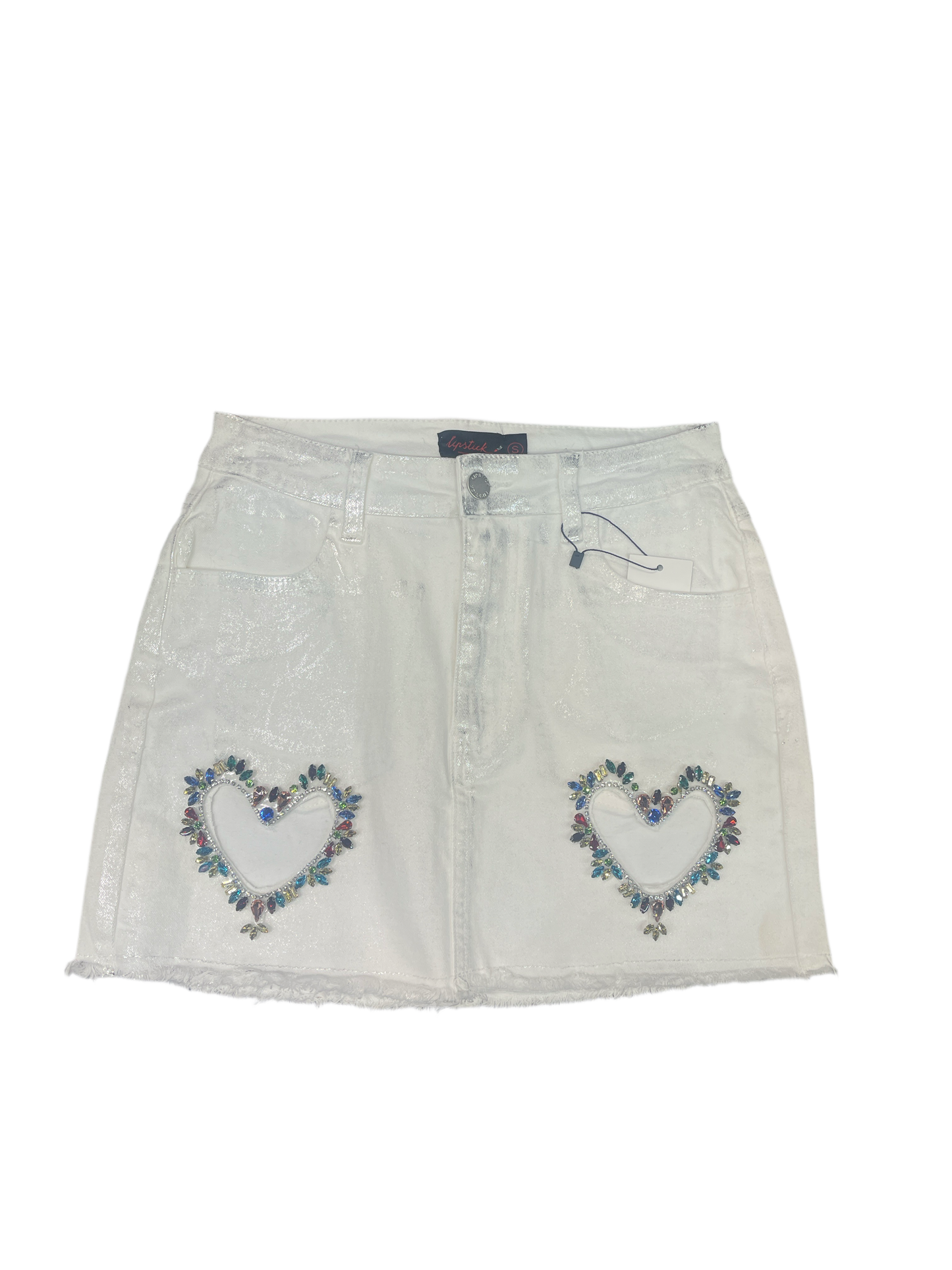 Colorful Rhinestone Heart shaped skirt White