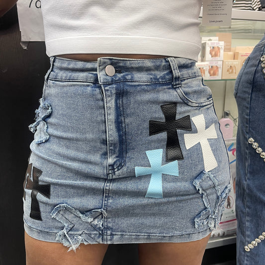 Cross skirt denim blue