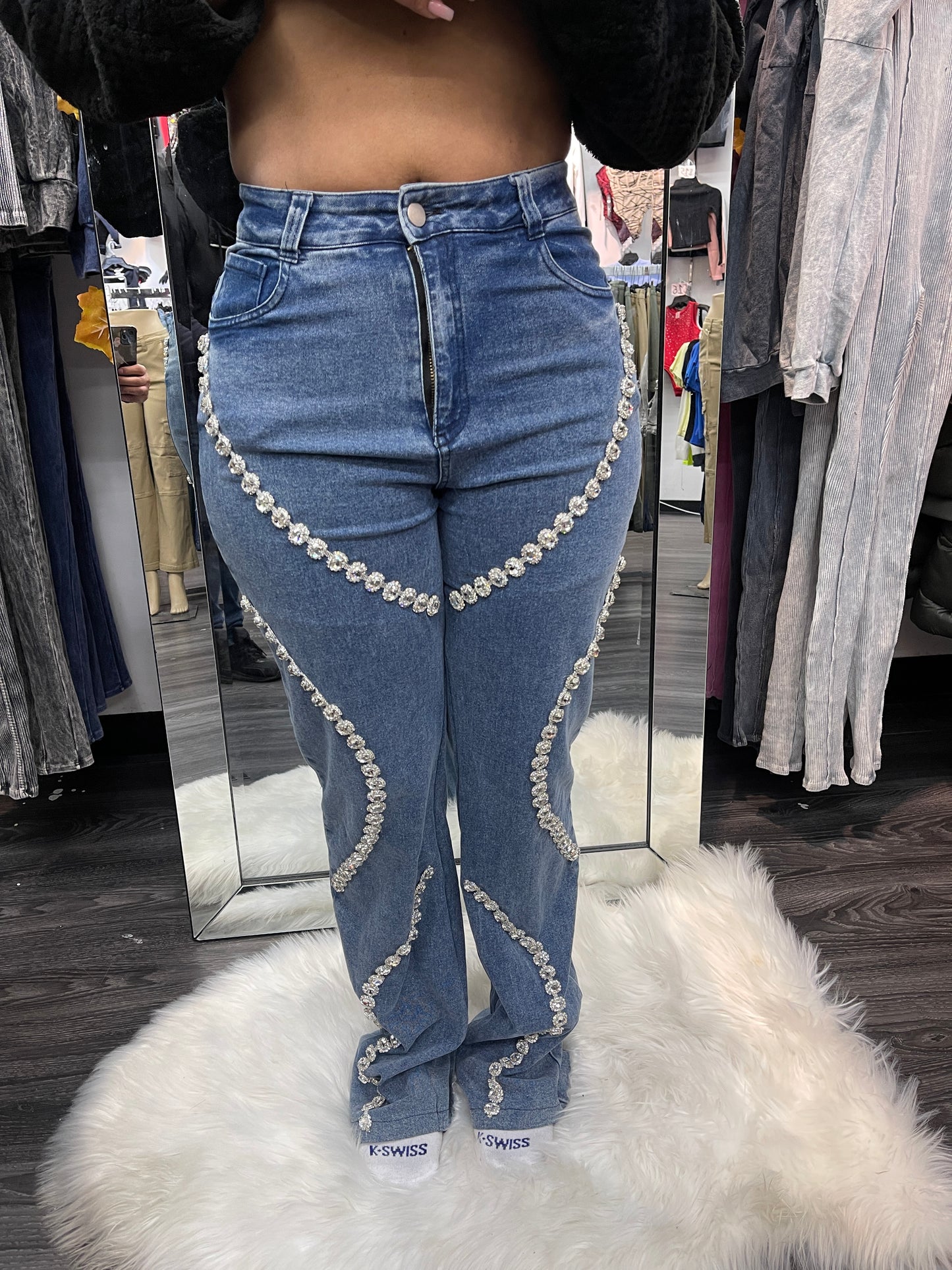 Wide pants with diamonds Denim blue