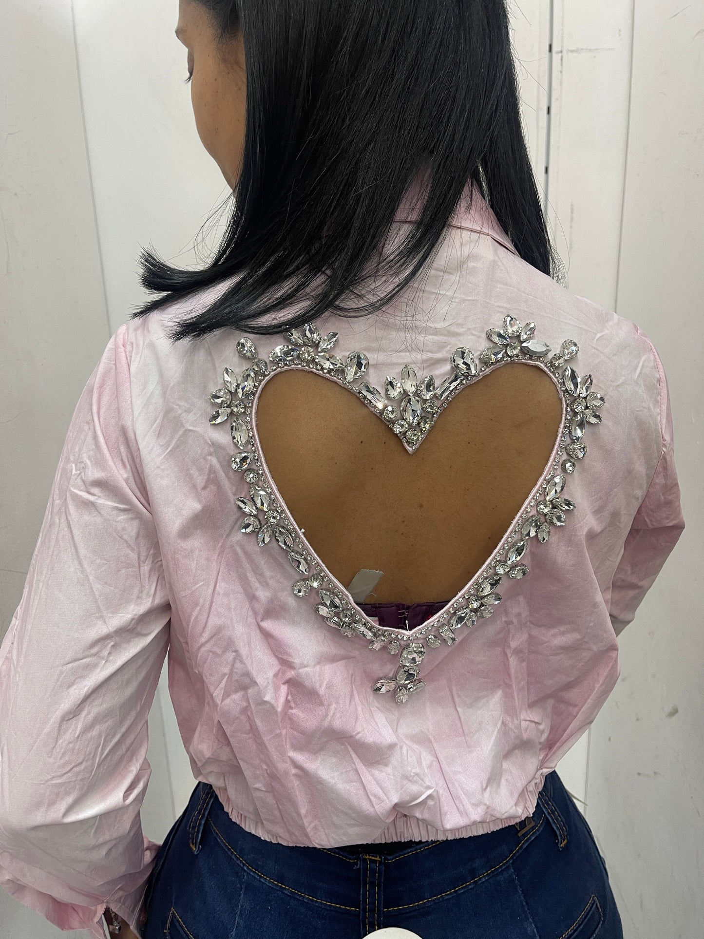 Rhinestone button down shirt Pink