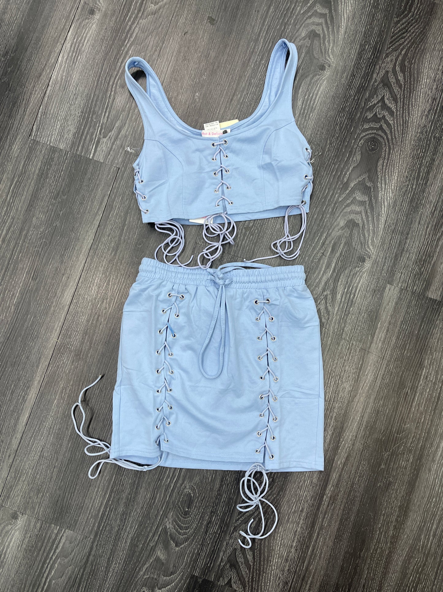 Two piece skirt set with laces Blue